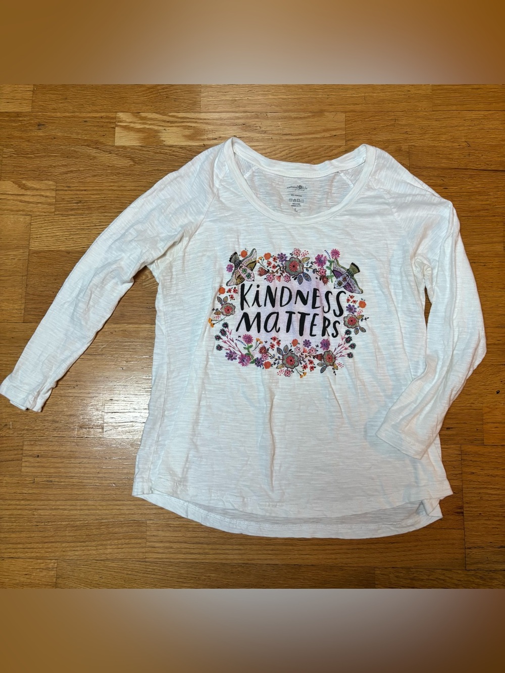 Natural Life Kindness Matters Boho Cottage Coastal Preppy Floral Slub Knit Tee L